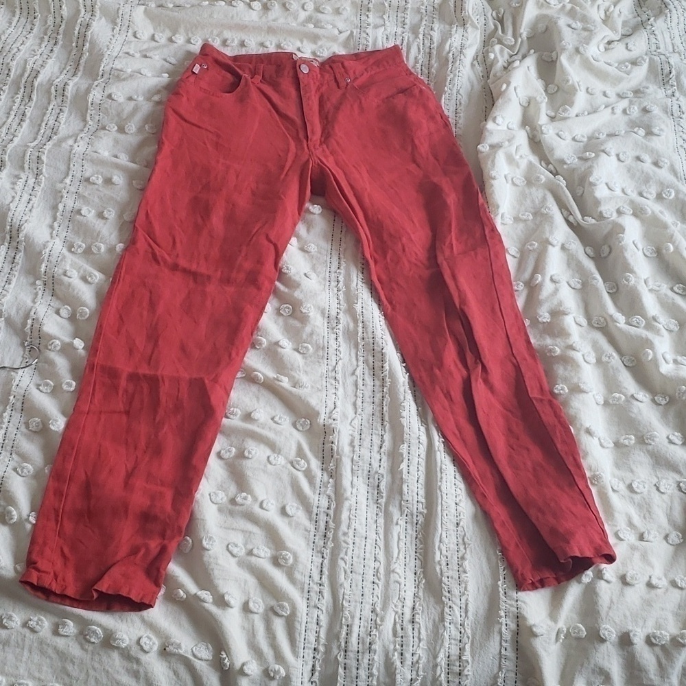Beautiful vintage Esprit 100% linen red pants high waisted straight leg